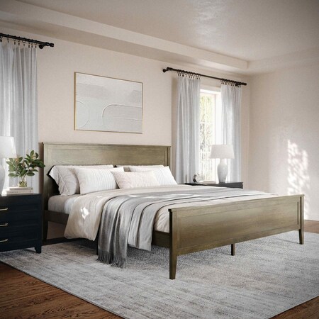 Martha Stewart Corbin King Size Solid Wood Platform Bed w/Wooden Headboard and Footboard, Brown Gray MG-090026-K-WOAK-MS